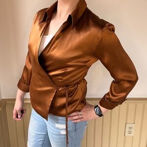 Vintage ICE 100% Silk Cinnamon Wrap Blouse | Minimalist Y2K Luxe